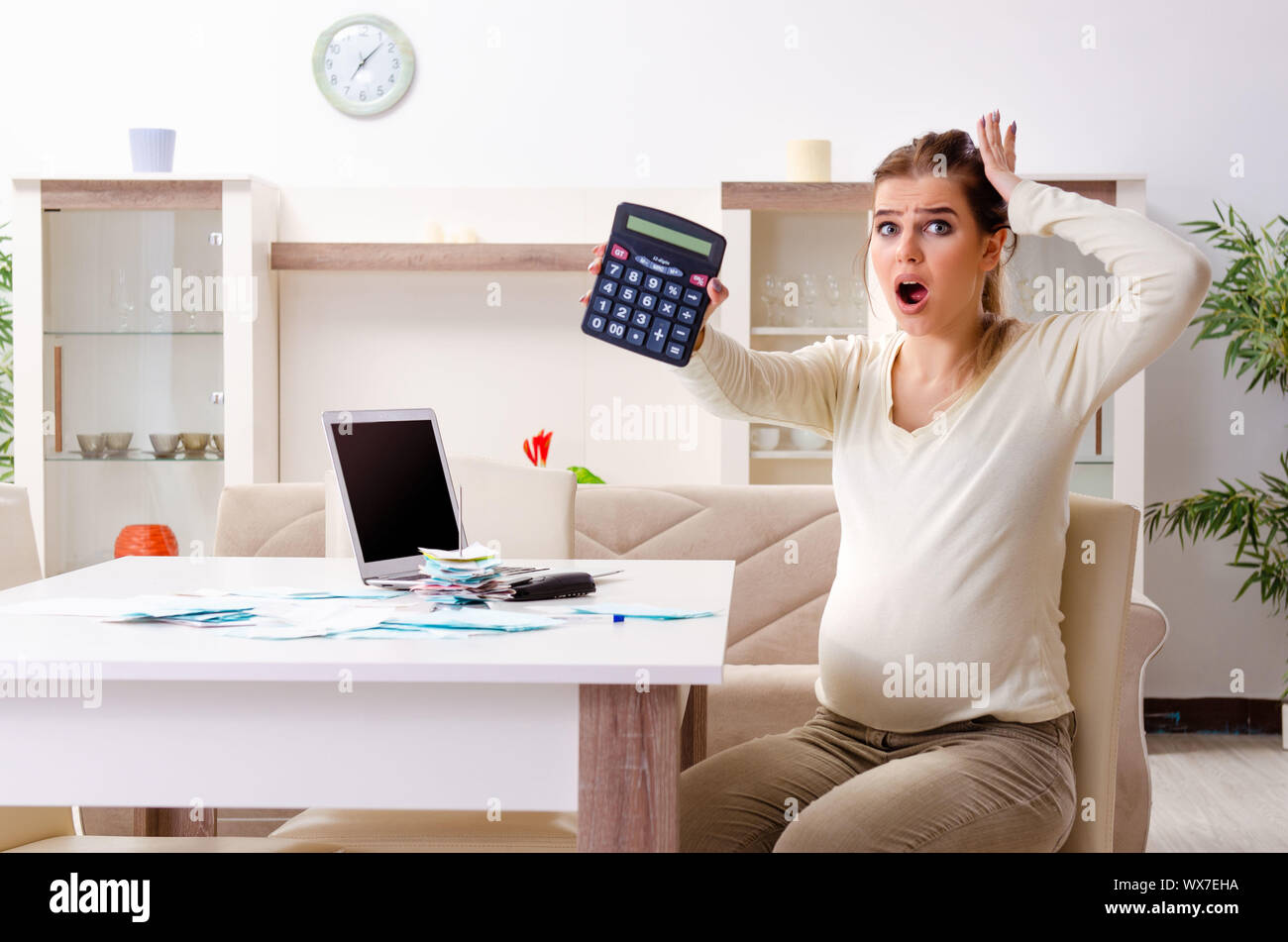 View of Young pregnant woman in budget planning concept Stock Photo - Alamy