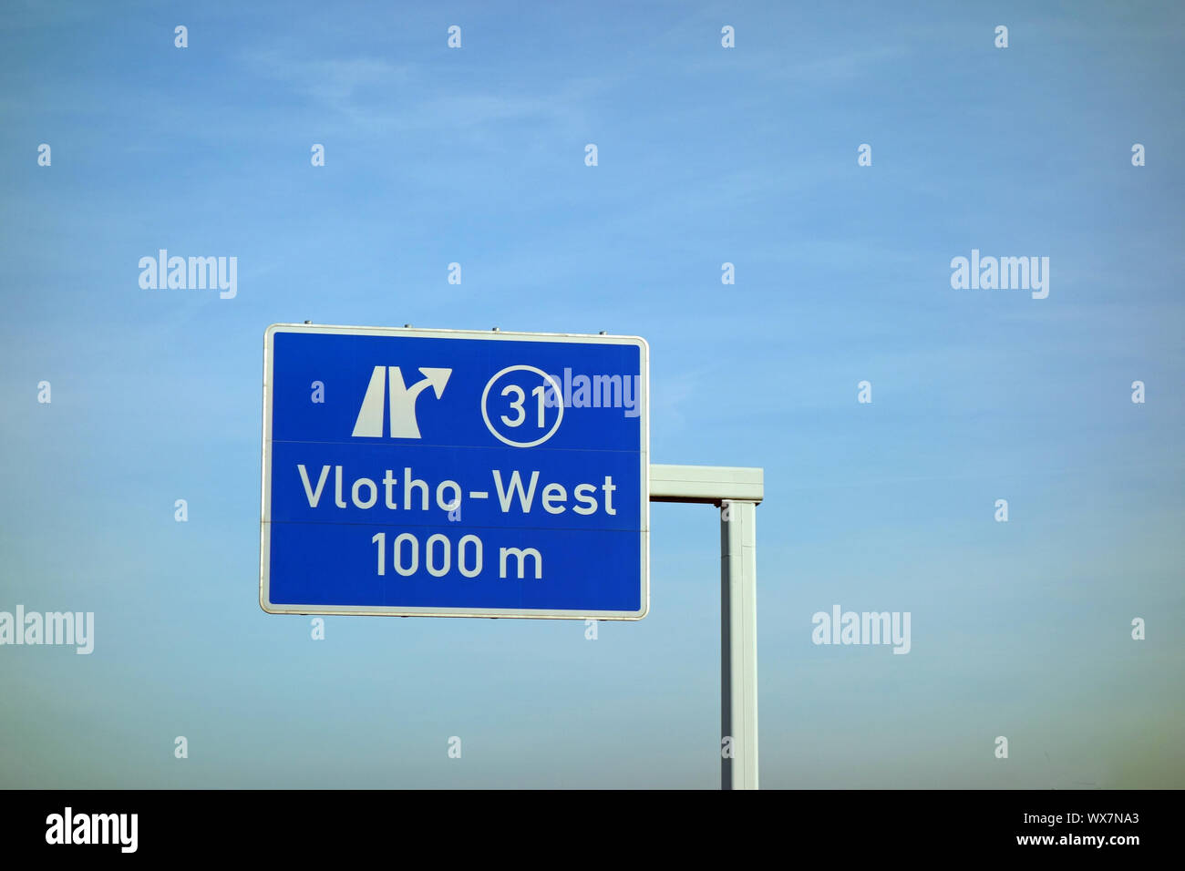 highway sign, vlotho-west, 1000m, 31 Stock Photo