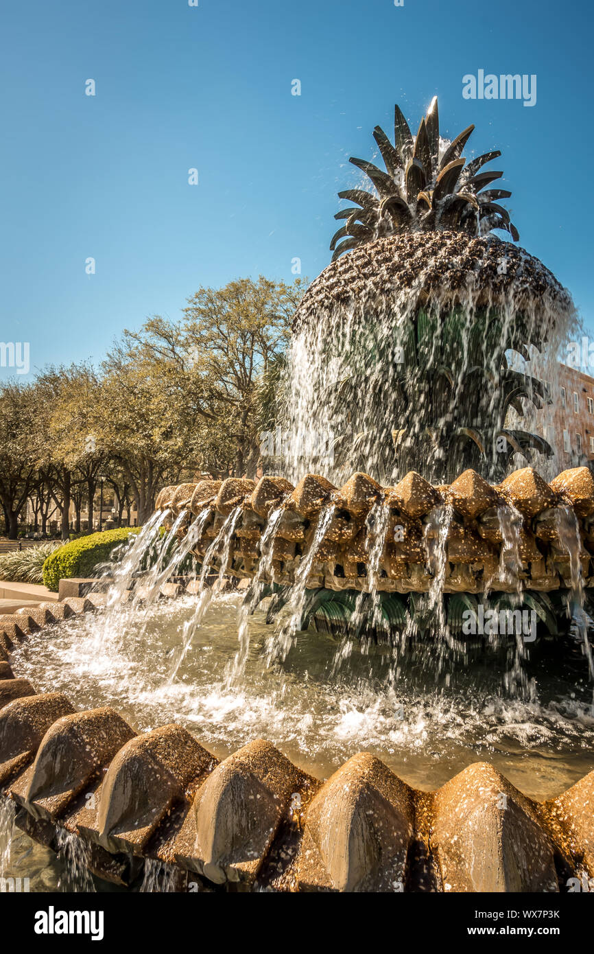 The Pineapple Fountain, at the Waterfront Park in Charleston Stock