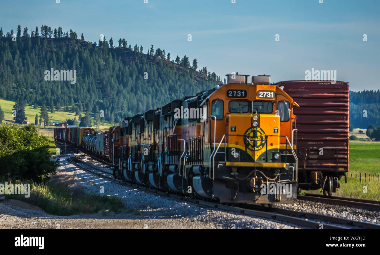 Montana landscapes with heavy train engine locomotive passing Stock ...