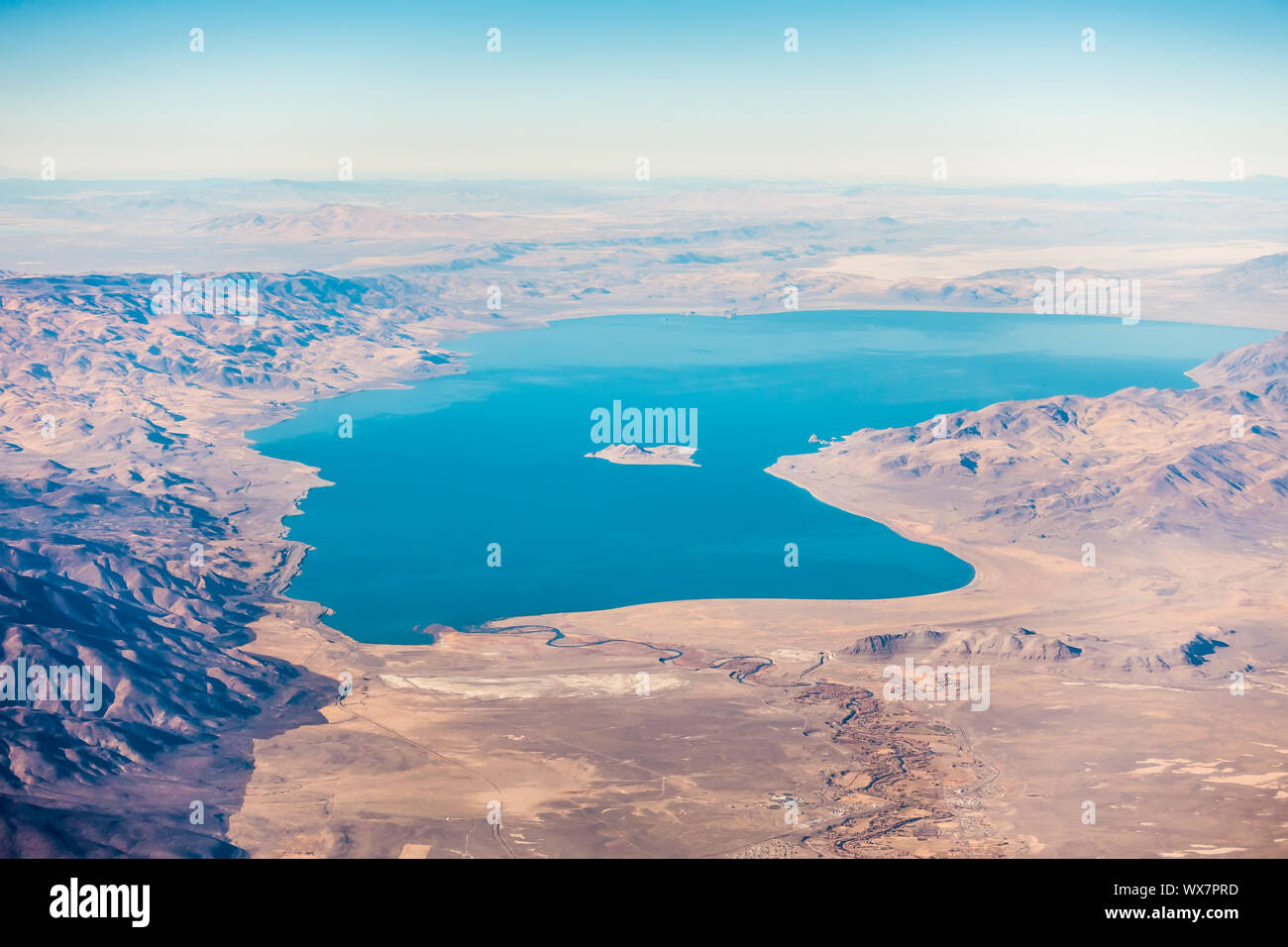 Aerial View From Plane Of Pyramid Lake Over Nevada Stock Photo Alamy