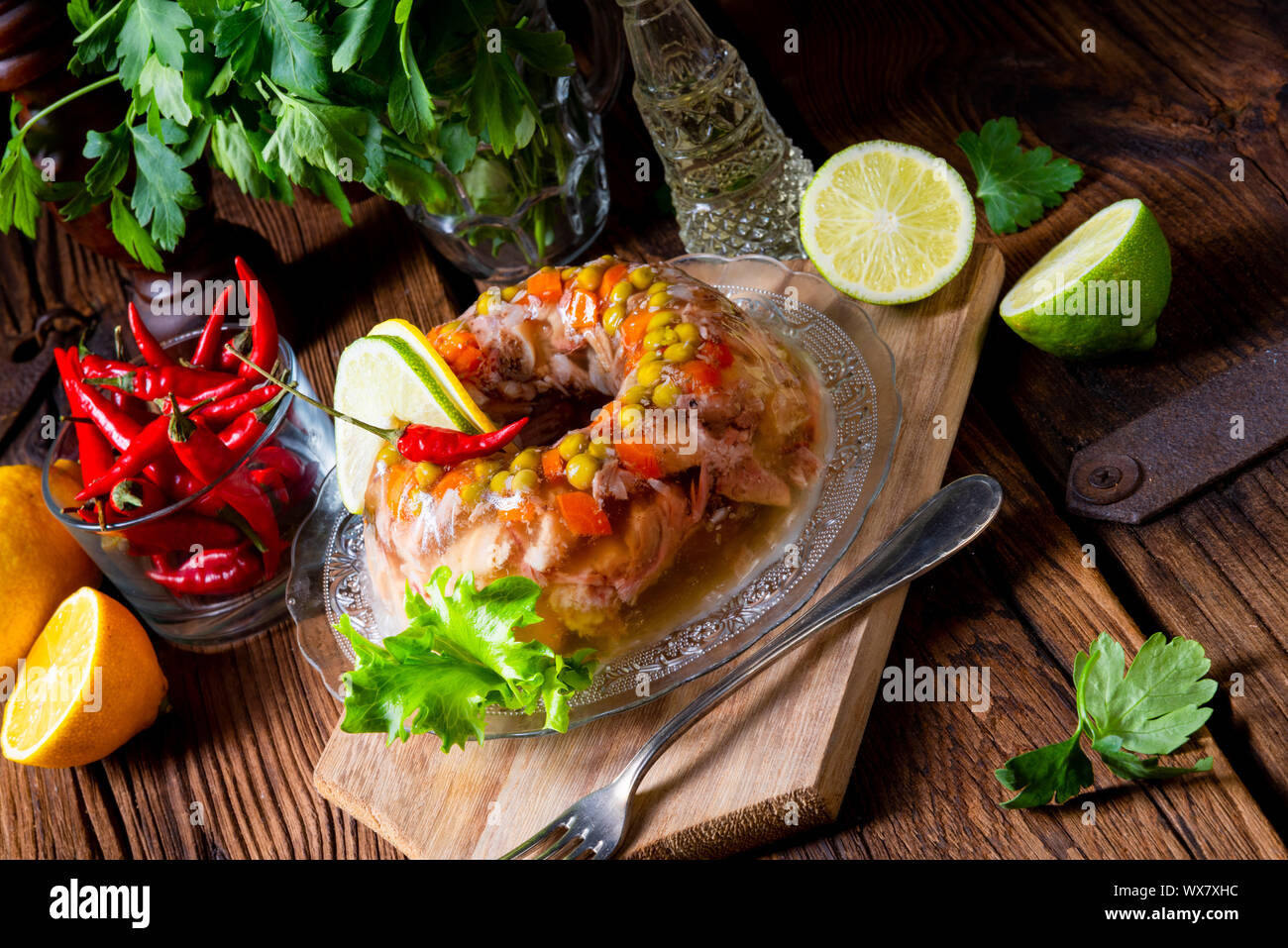 tasty jelly with pork knuckle and pork legs Stock Photo