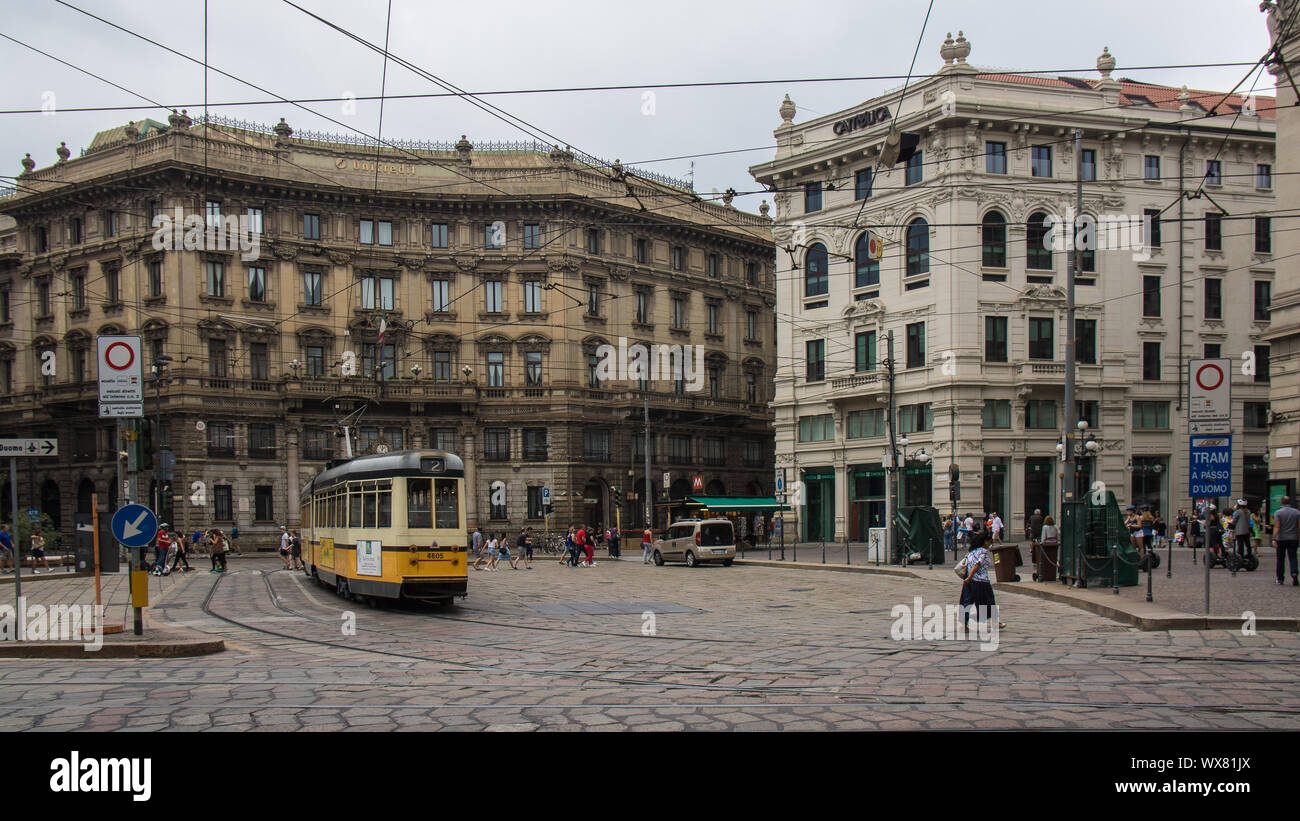 tram crossing urban square Stock Photo