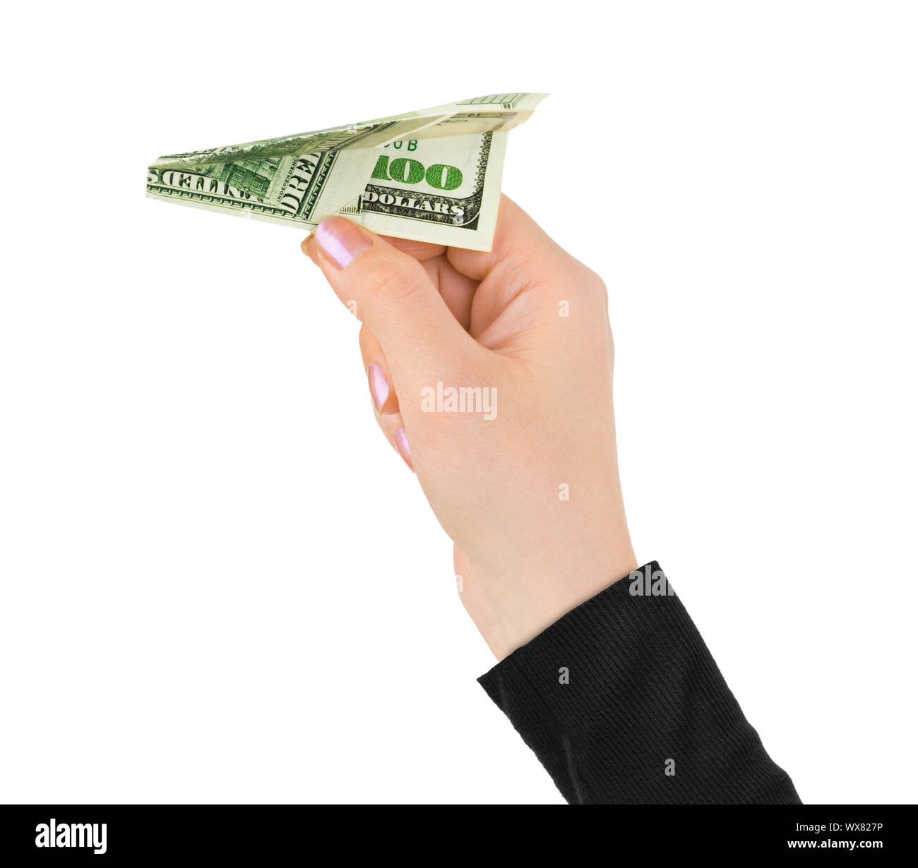 Hand and money plane Stock Photo