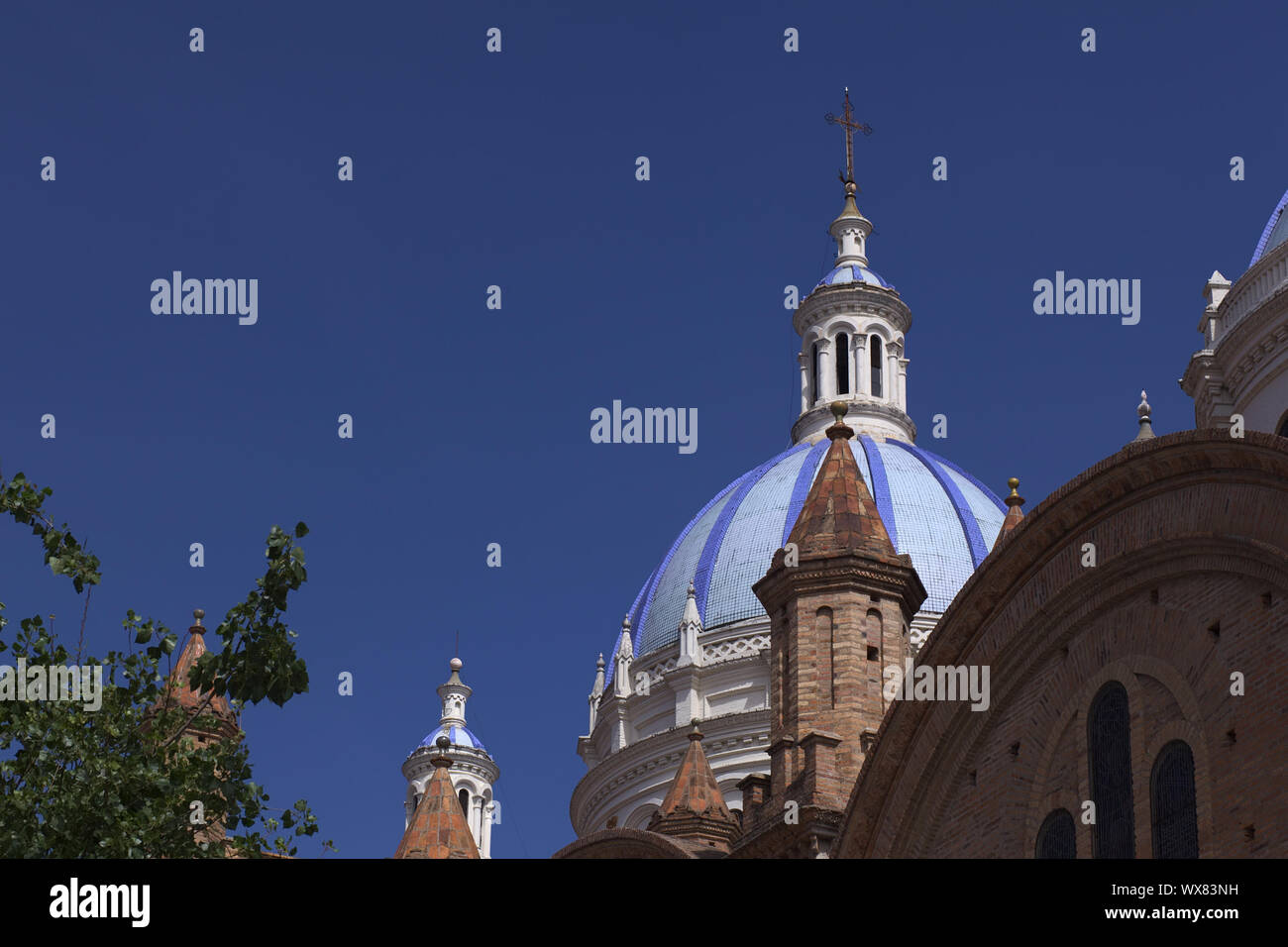CUENCA, ECUADOR - FEBRUARY 13, 2014: Blue-colored dome of the Cathedral of the Immaculate Conception (commonly known as the New Cathedral) Stock Photo