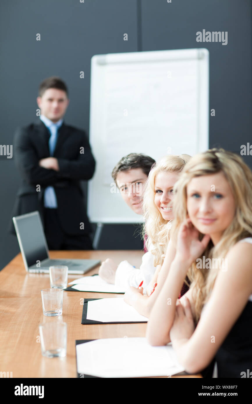 Business teamwork With man giving presentation Stock Photo