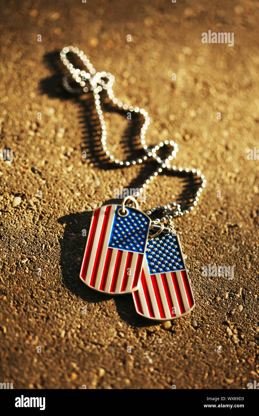 American flag dog tags background Stock Photo - Alamy