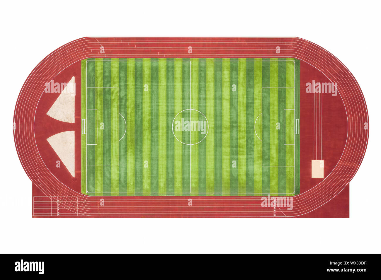 red runway and green football field isolated Stock Photo