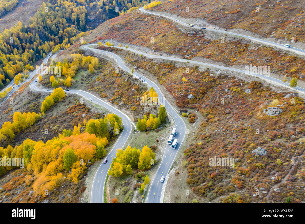 autumn winding mountain road Stock Photo