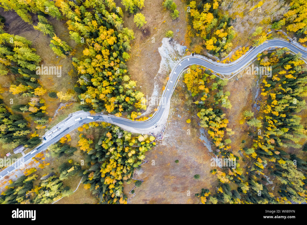 autumn winding mountain road Stock Photo