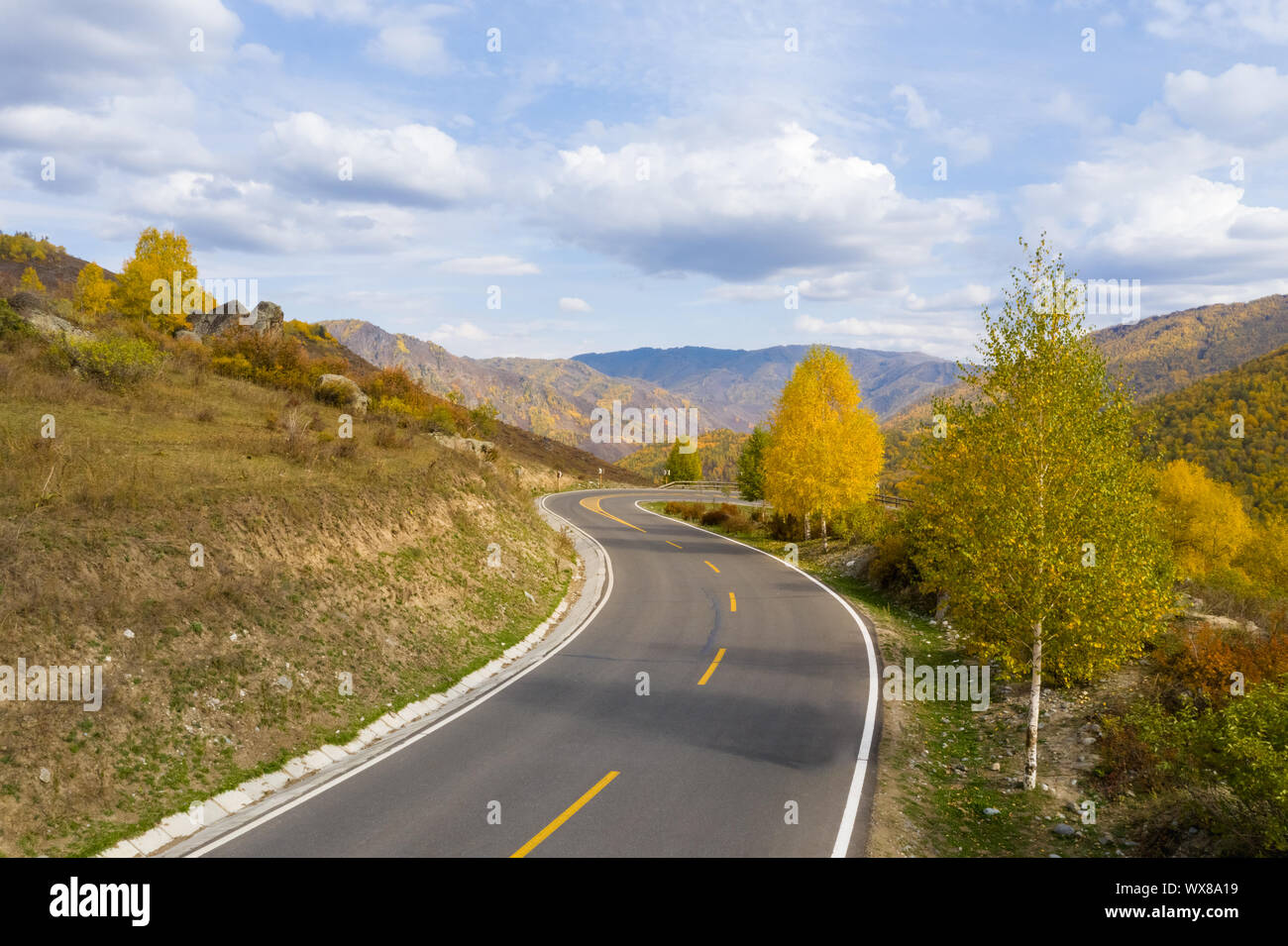 autumn winding mountain road Stock Photo