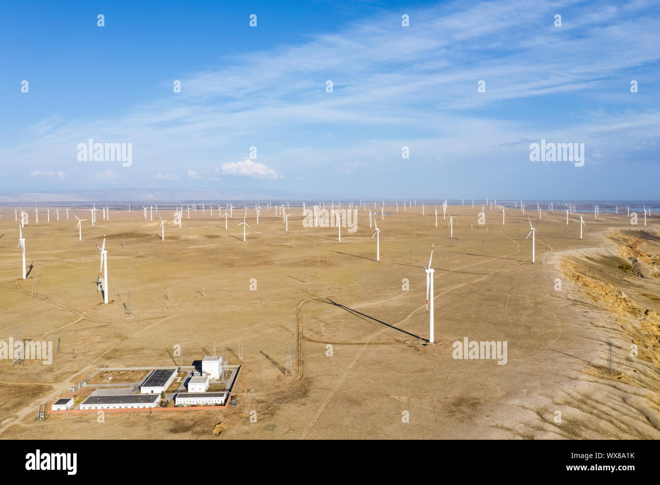 aerial view of wind farms Stock Photo