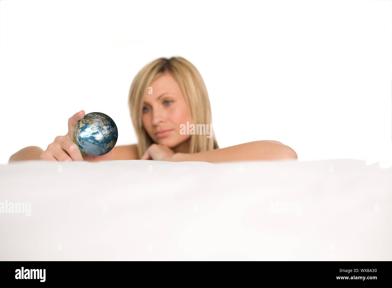 radiant-woman-showing-a-globe-stock-photo-alamy