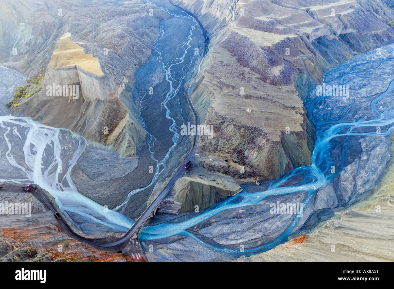 aerial view of xinjiang anjihai grand canyon Stock Photo