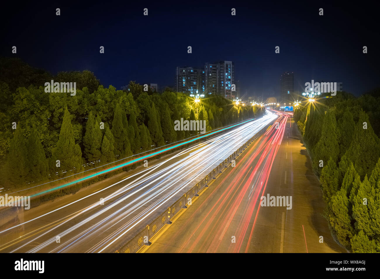 light trails on city road Stock Photo