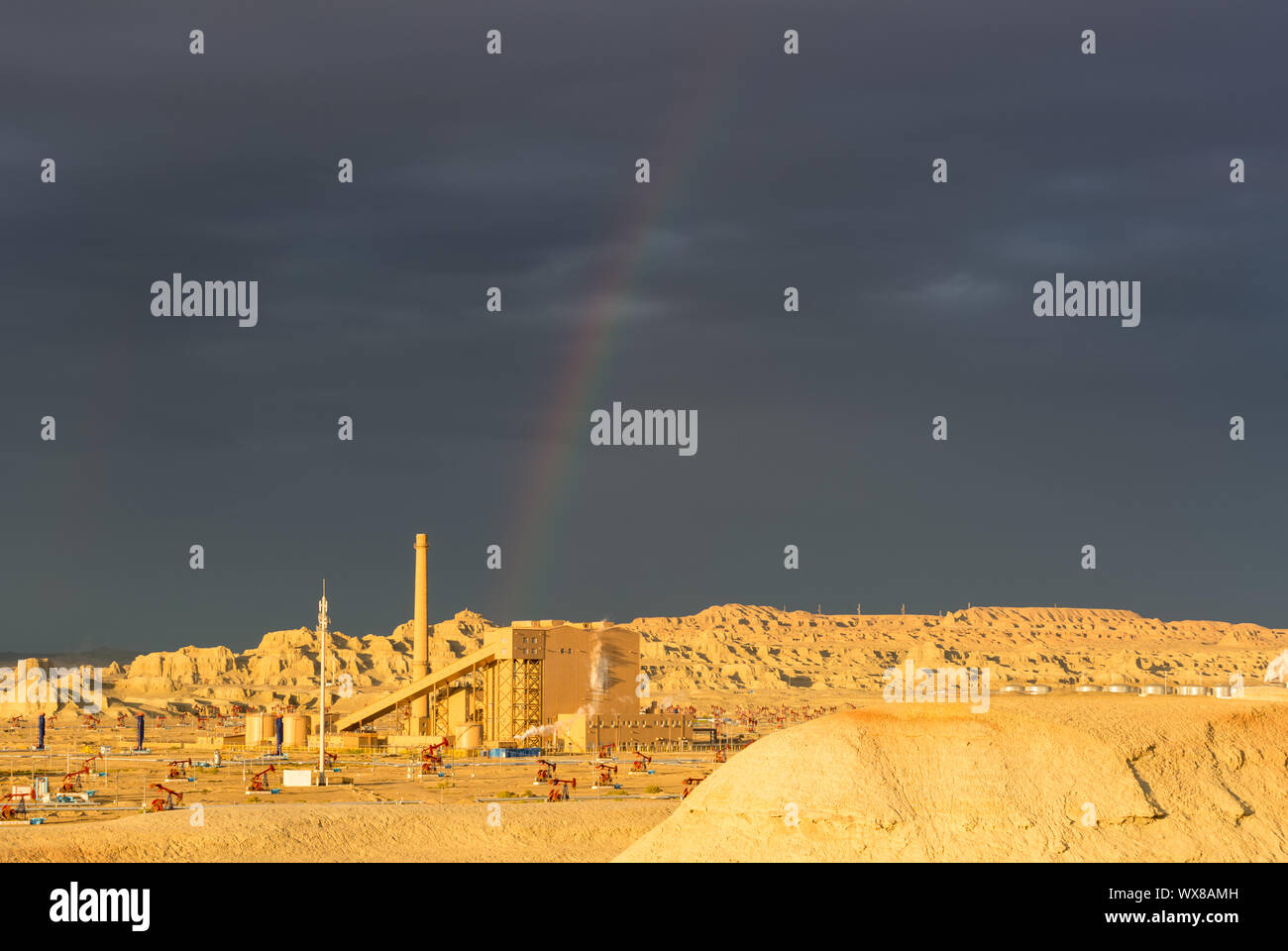 rainbow in xinjiang windy city oilfield Stock Photo
