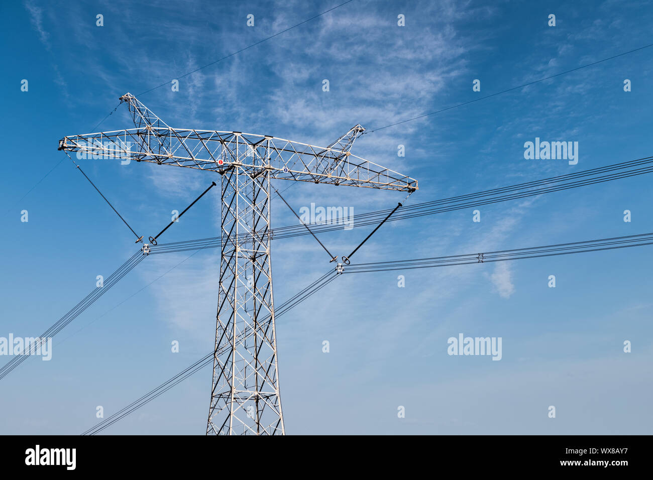 high voltage power transmission tower Stock Photo