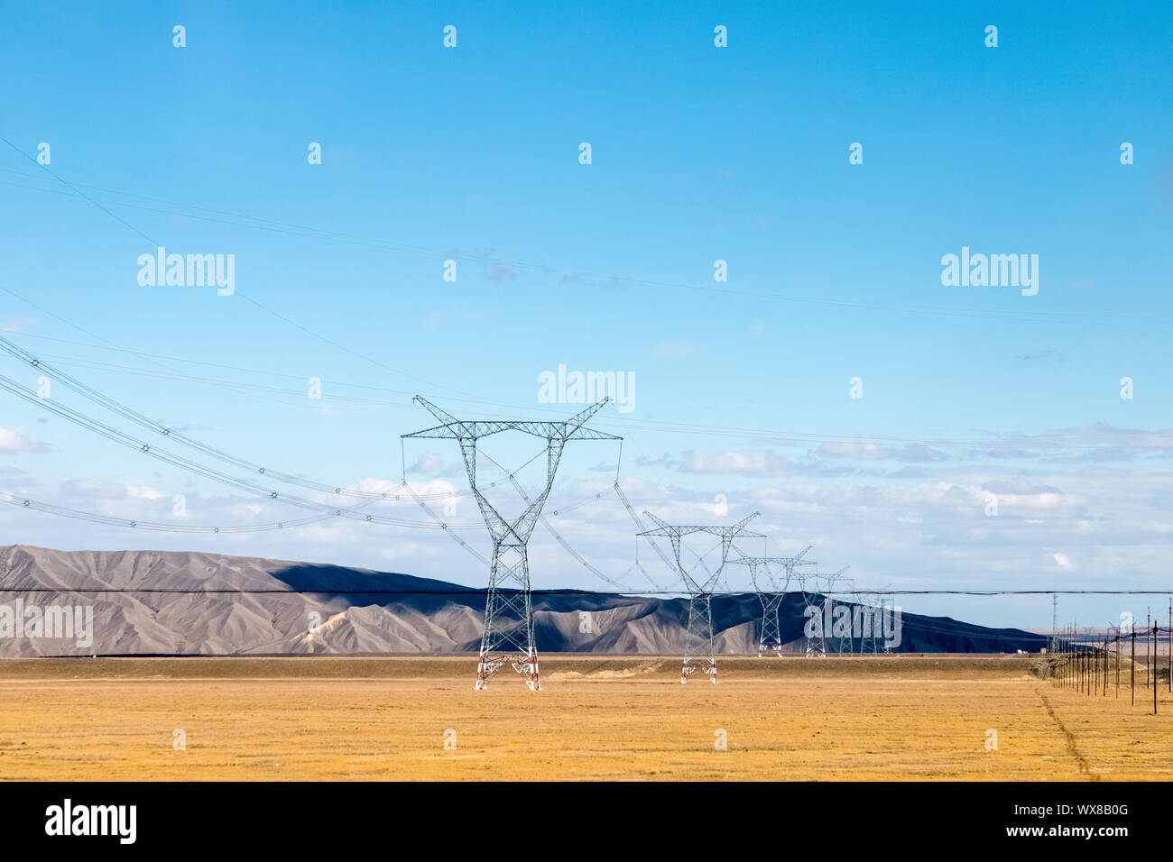 power transmission tower on prairie Stock Photo