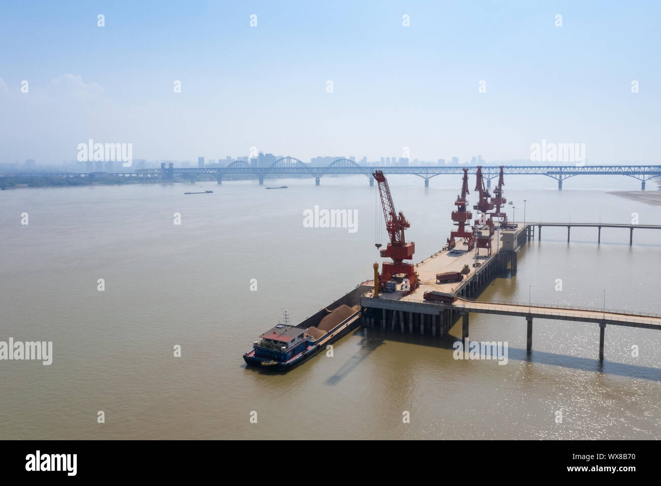 inland river wharf and jiujiang yangtze river bridge Stock Photo