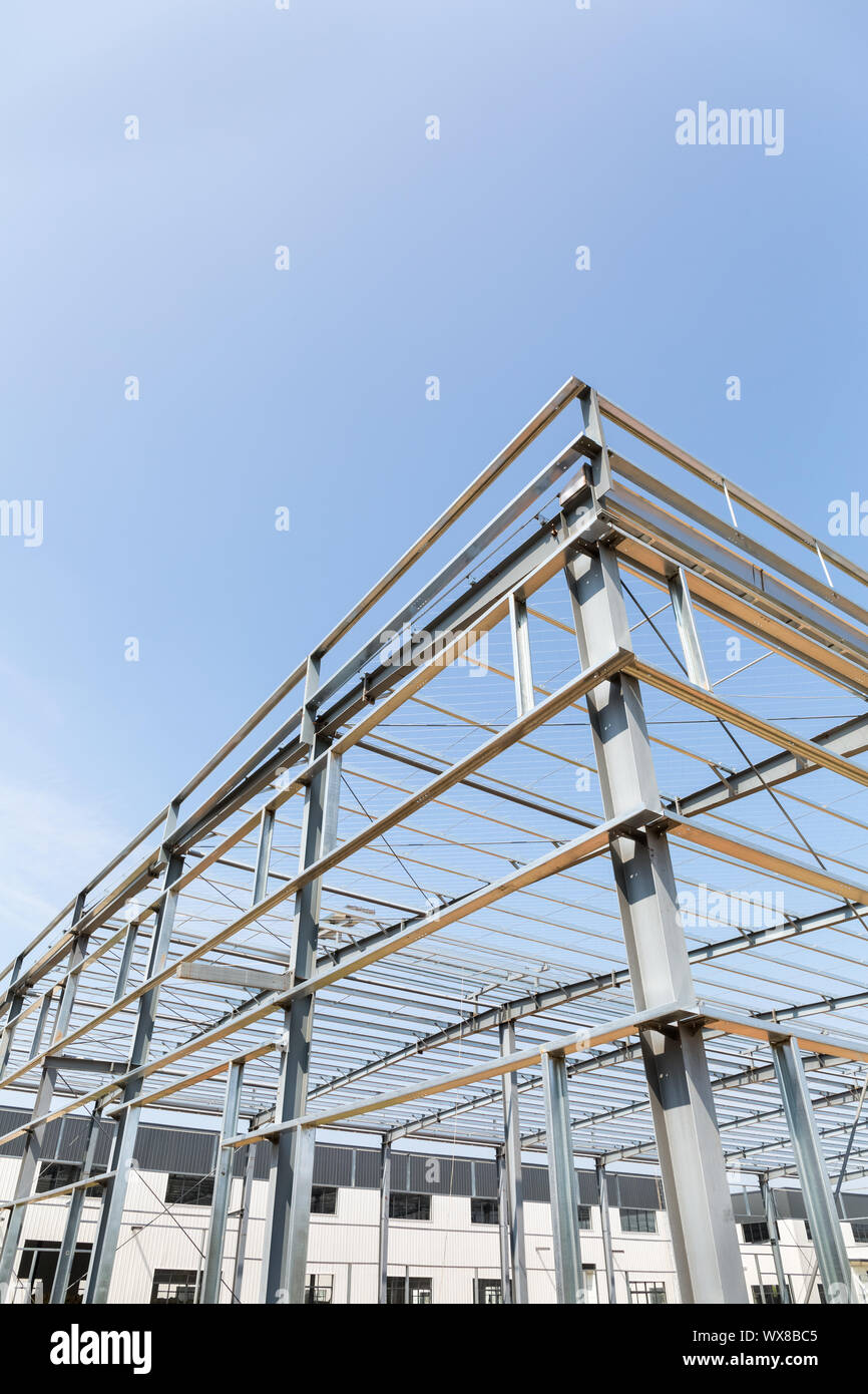 steel structure industrial factory building closeup Stock Photo