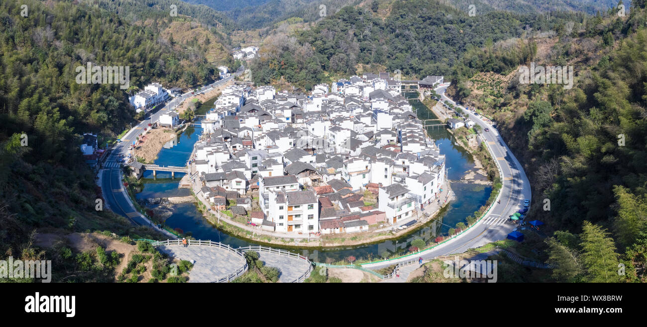 aerial view of ancient jujing village Stock Photo