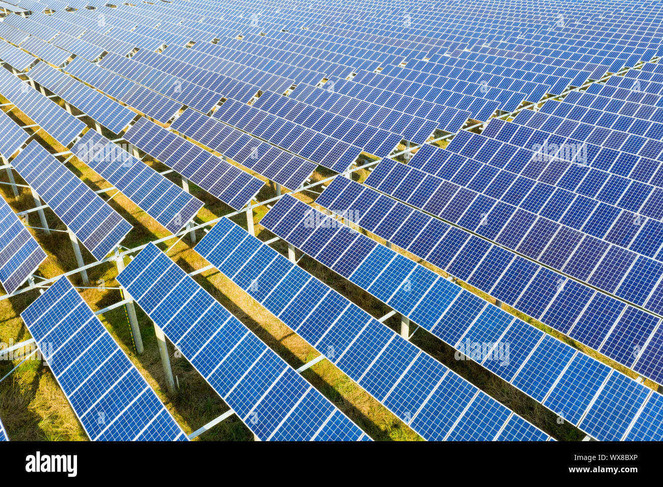 aerial view of solar panels Stock Photo