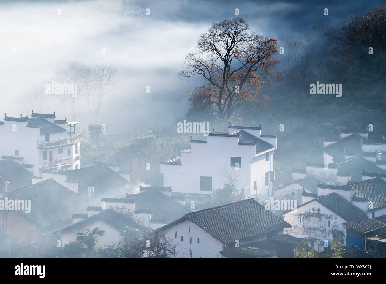 beautiful mountain village in late autumn Stock Photo