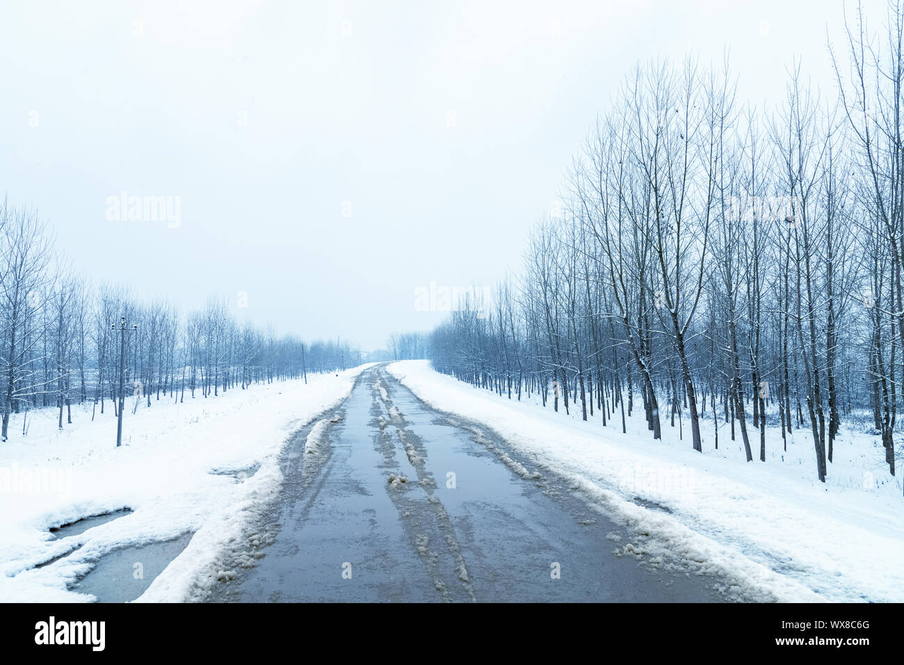 embankment road in winter Stock Photo