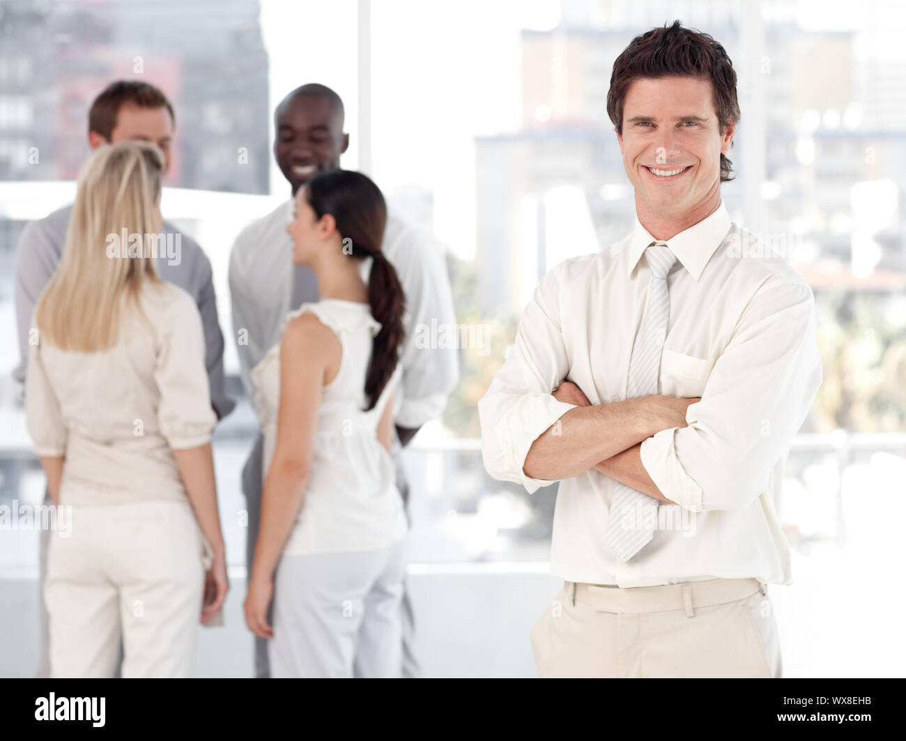 Business team showing Spirit and expressing Positivity Stock Photo