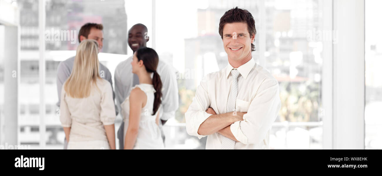 Business team showing Spirit and expressing Positivity Stock Photo