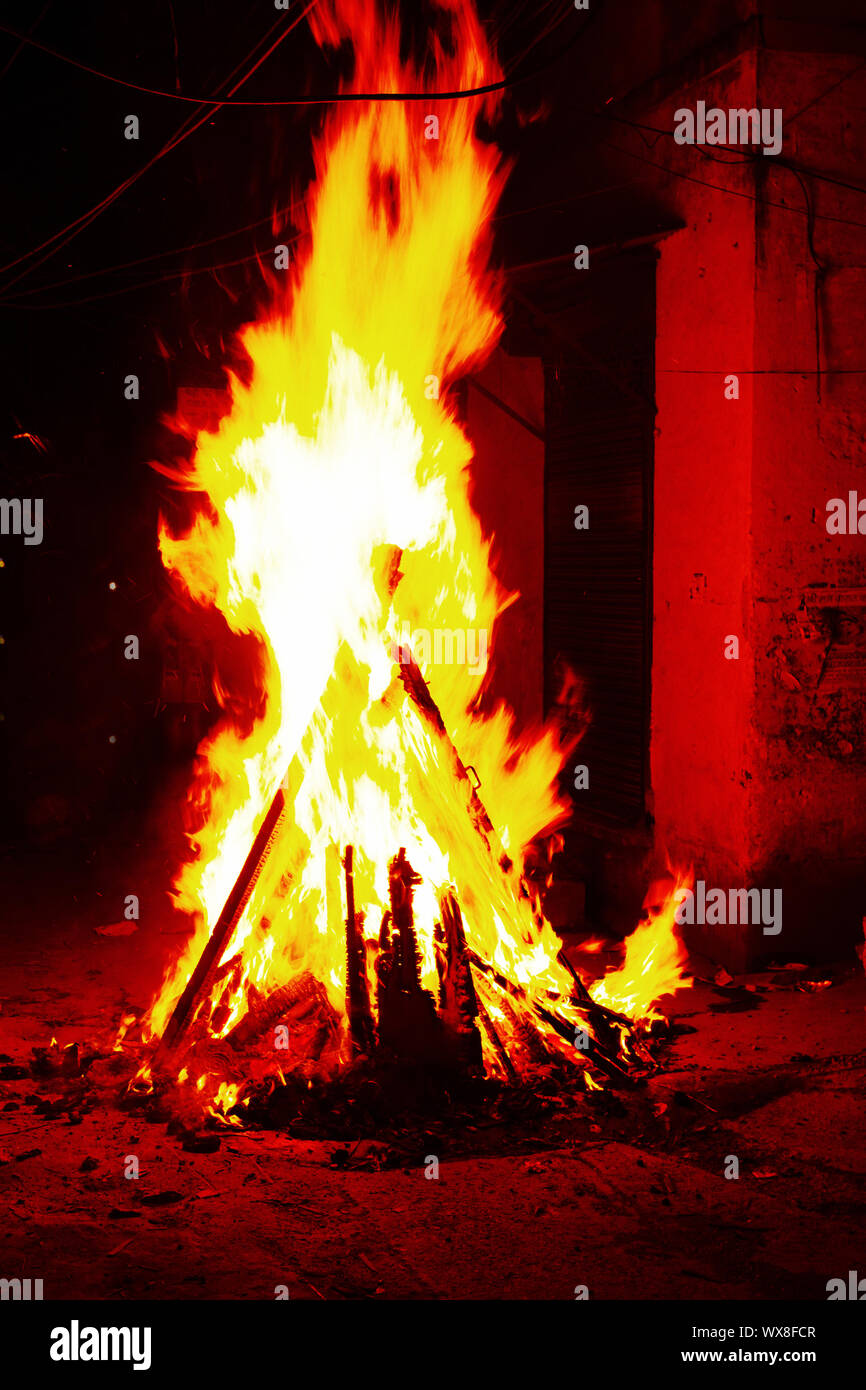 Indian festival of the burning of the demoness Holika Stock Photo