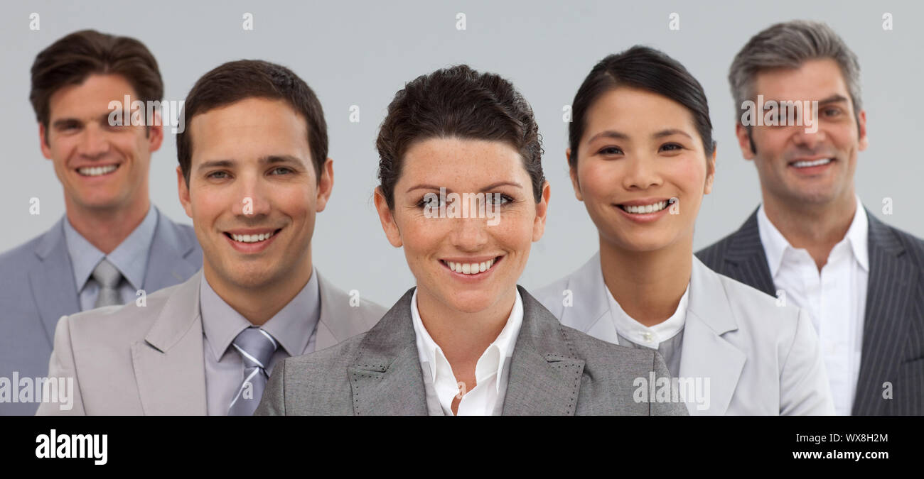 Business group showing diversity standing together in front of the ...