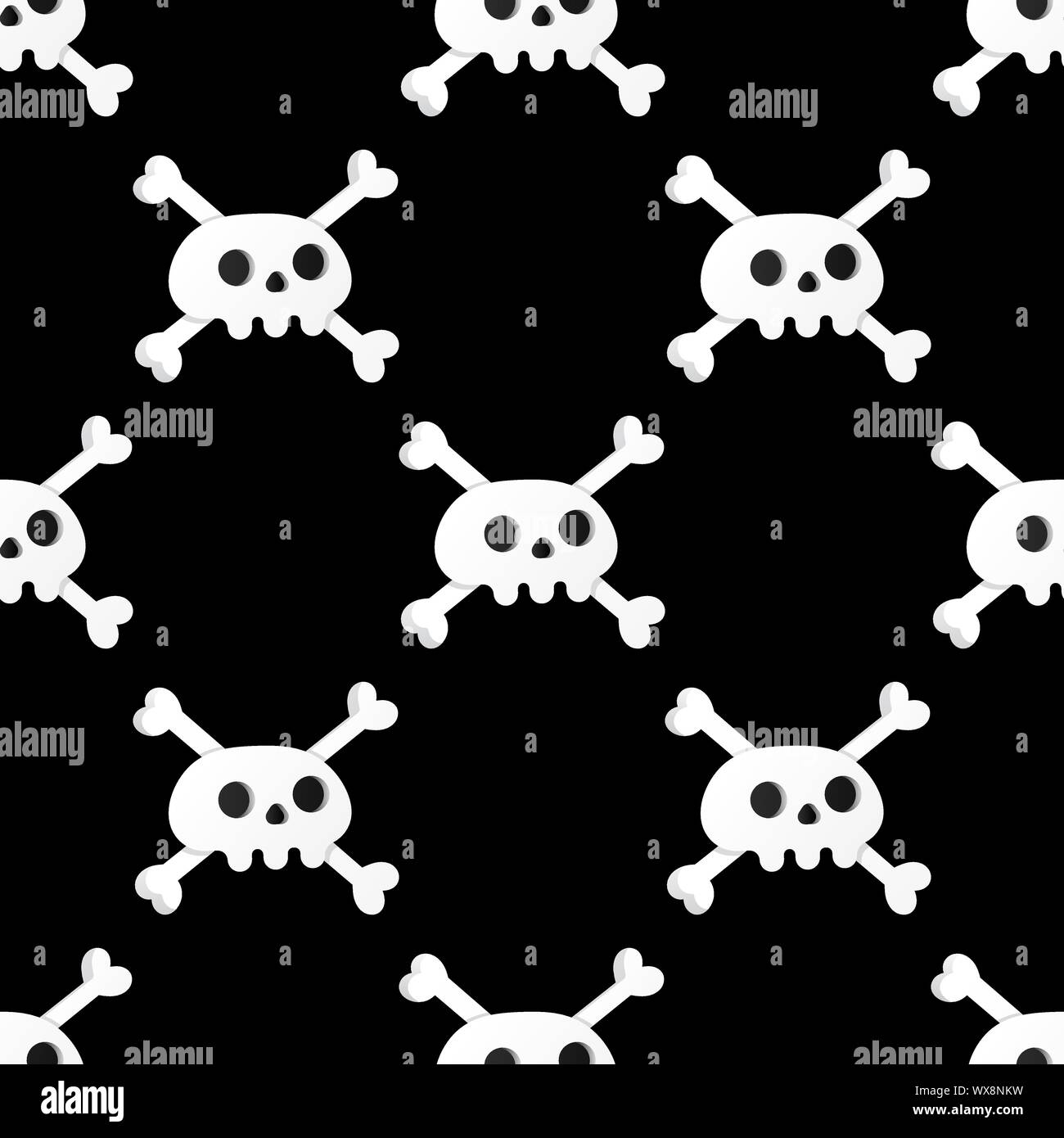 Seamless pattern with white skulls and crossing bones isolated on black ...