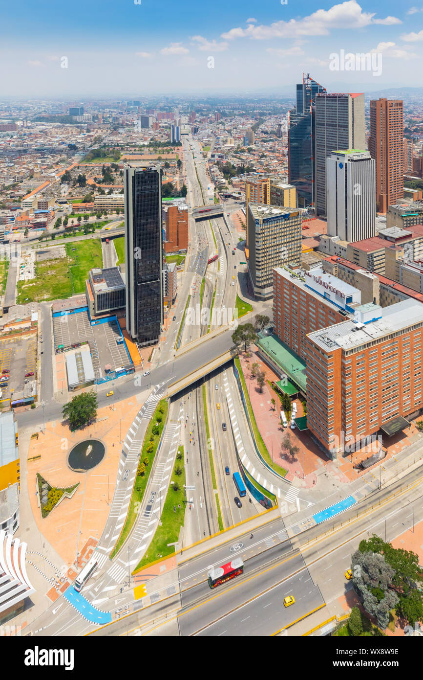 Bogota Santa Fe and Paloquemao districts aerial view Stock Photo