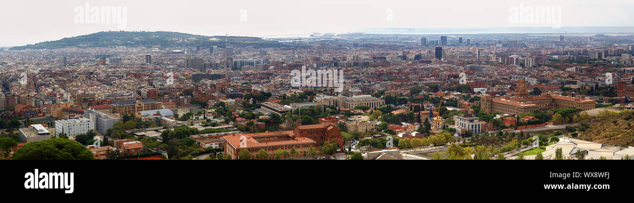 op view from mountain to city by Mediterranean sea. Stock Photo