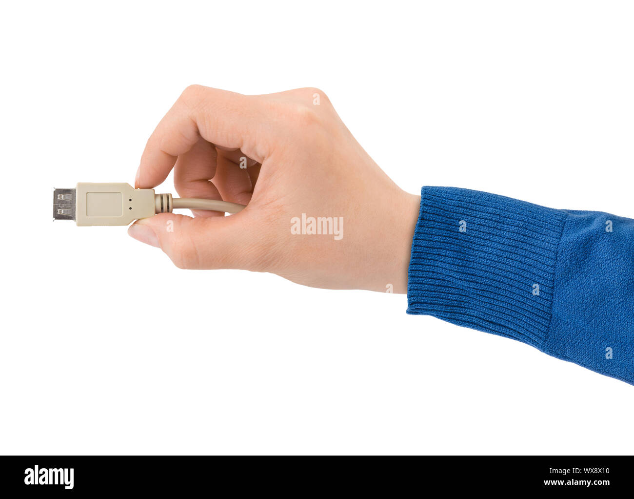 Computer cable in hand Stock Photo