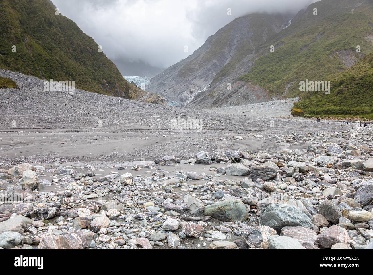 Riverbed of the Franz Josef Glacier, New Zealand Stock Photo
