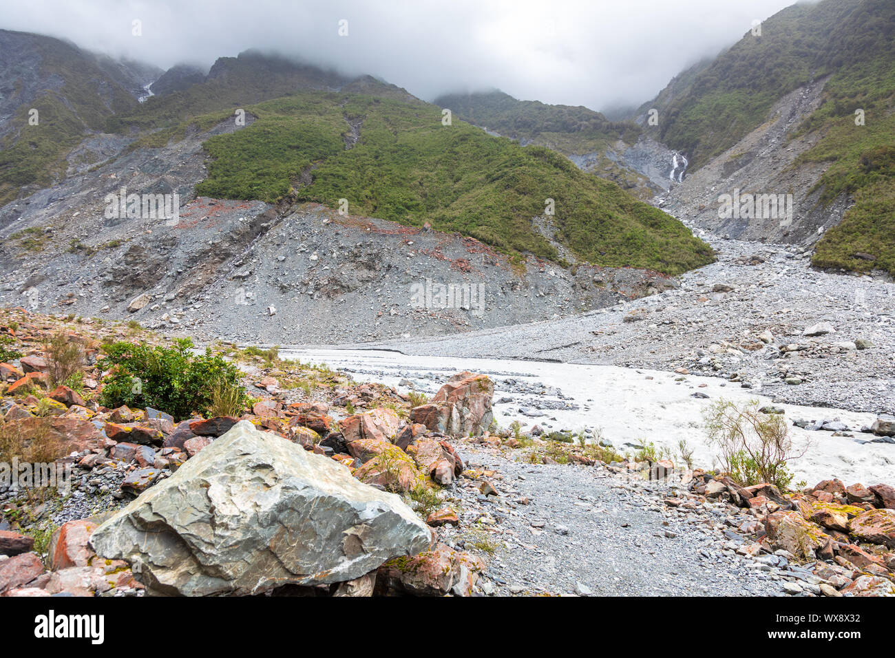 Riverbed of the Franz Josef Glacier, New Zealand Stock Photo
