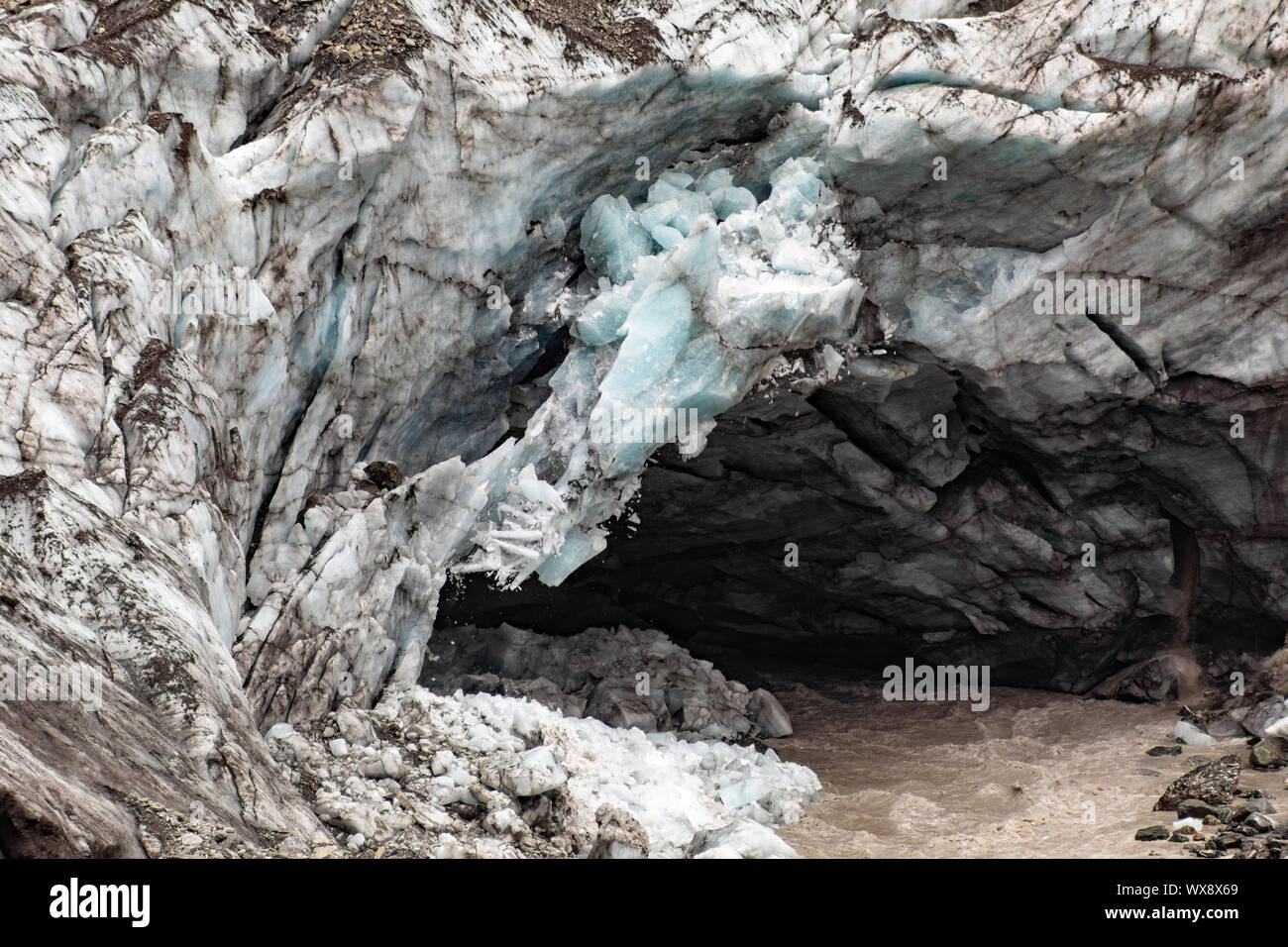 Franz Josef Glacier at the moment of breaking off, New Zealand Stock Photo