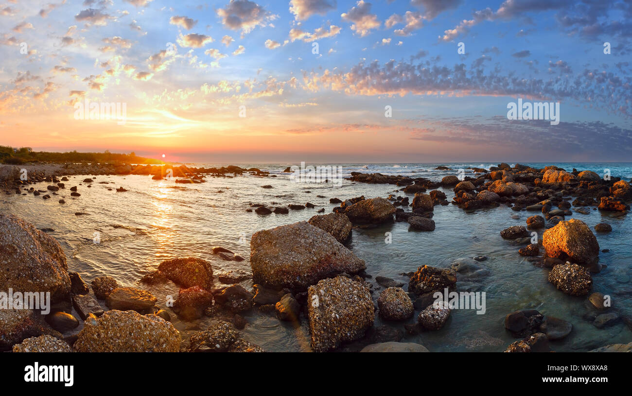 Summer coastline sunset, Greece Stock Photo