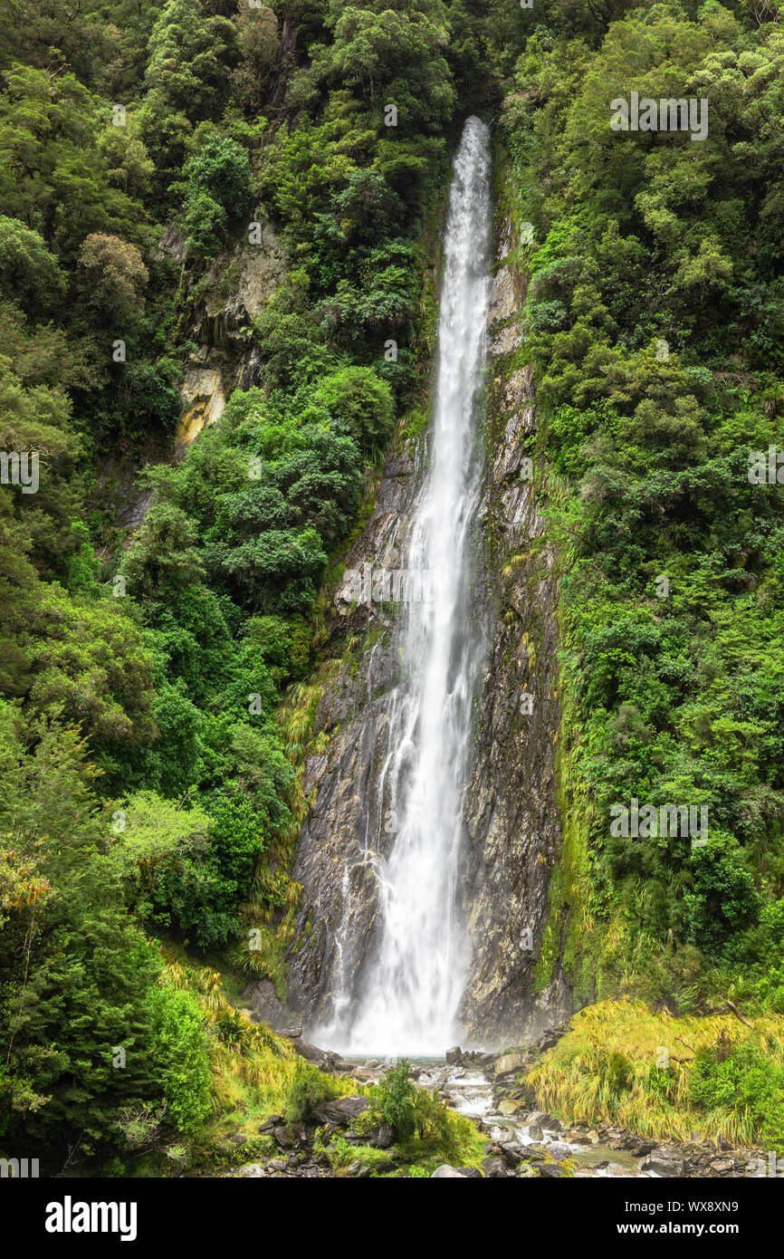 Thunder Creek Falls, New Zealand Stock Photo