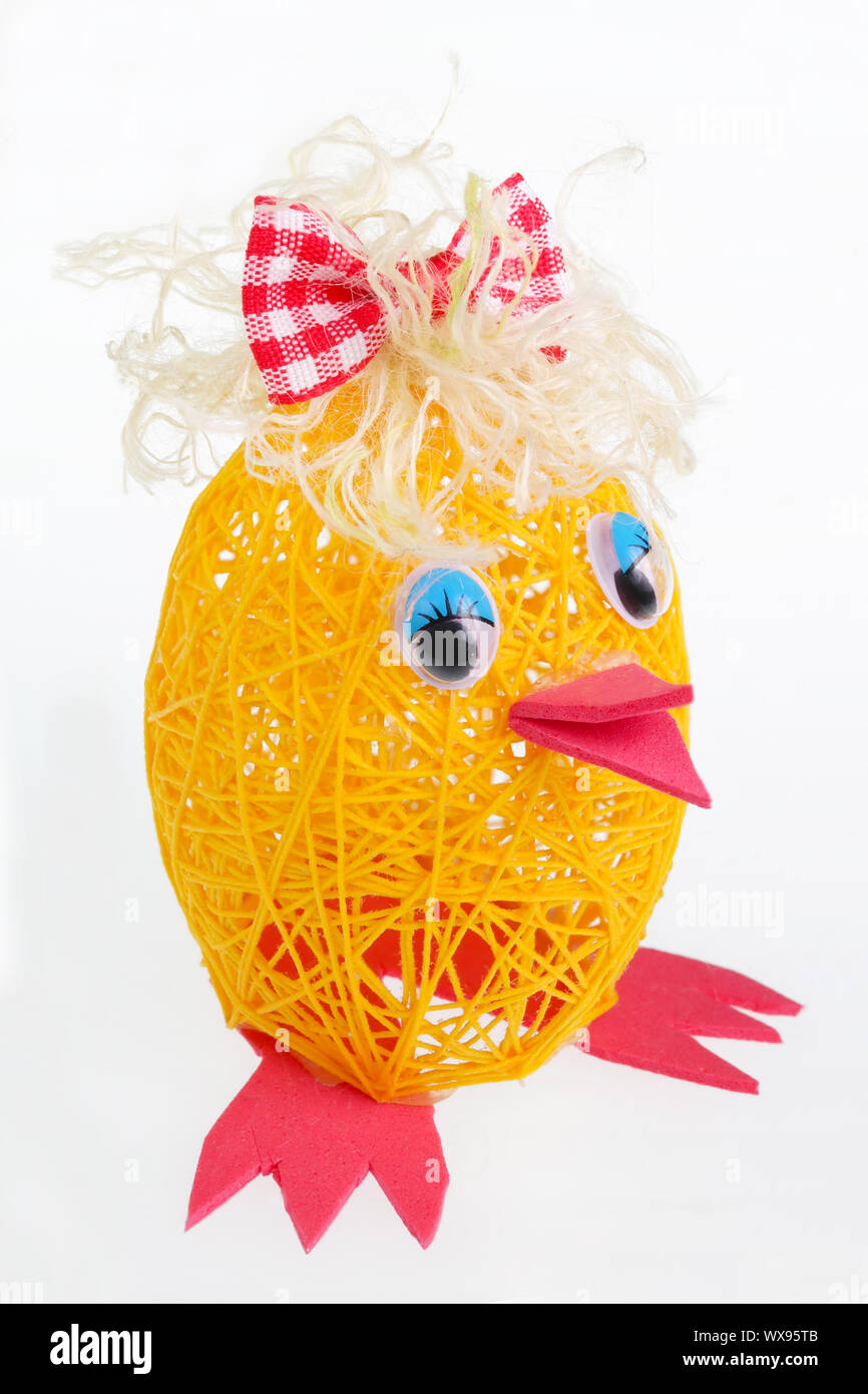 Easter homemade chicken girl  made of cotoon threads Stock Photo