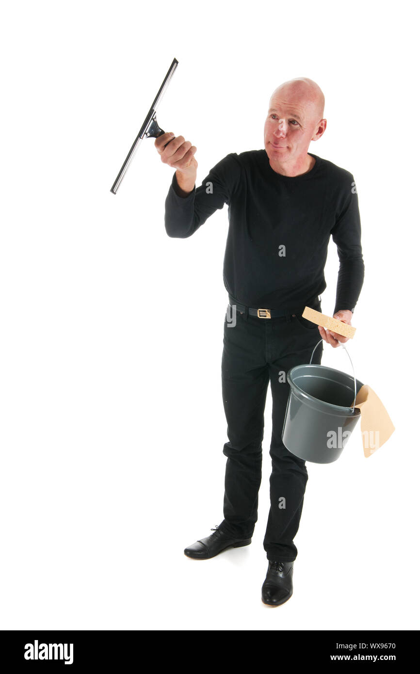 Window cleaner working with wiper Stock Photo Alamy