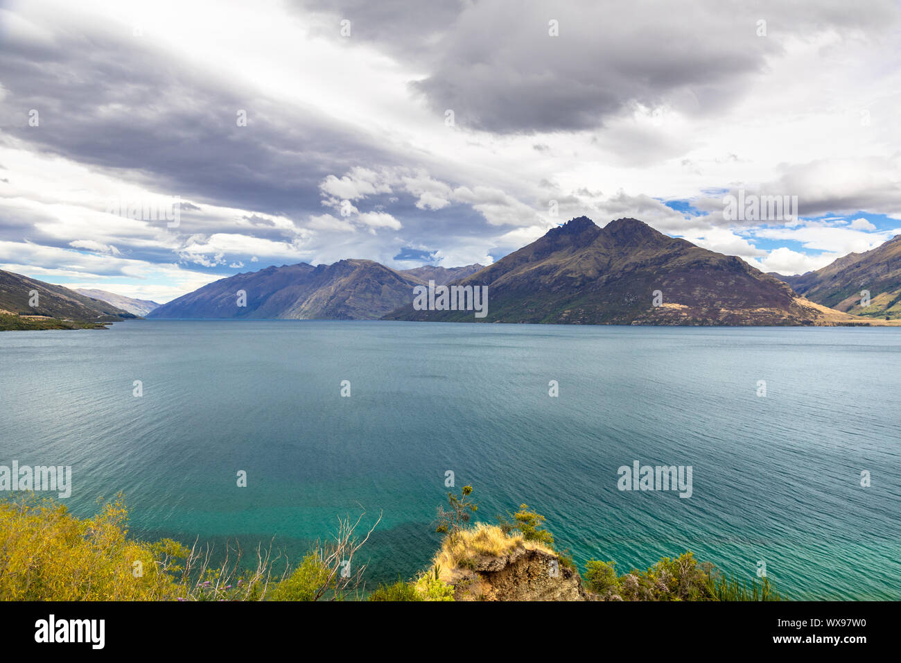 lake Wakatipu in south New Zealand Stock Photo