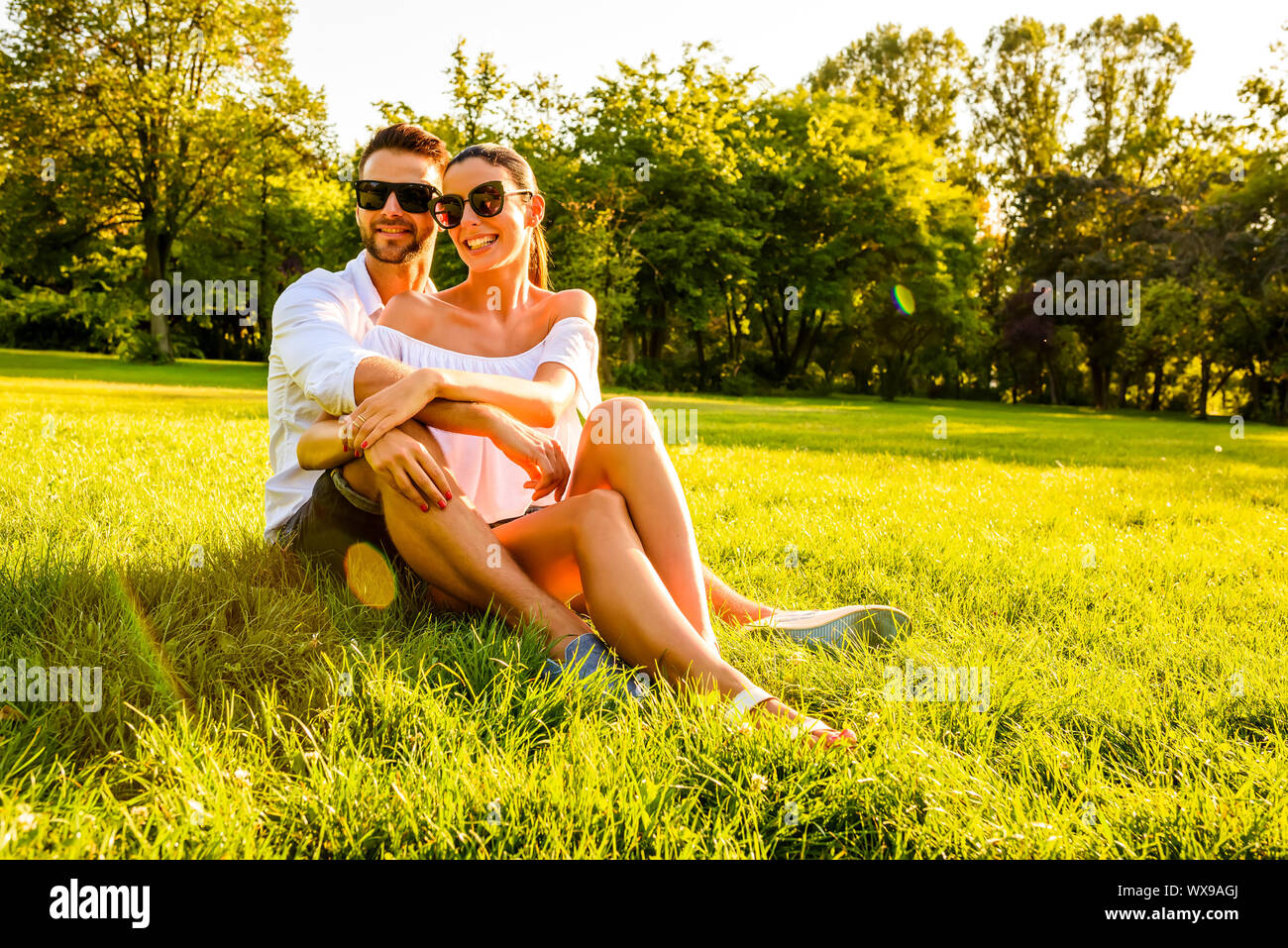 Nice young couple in the park Stock Photo