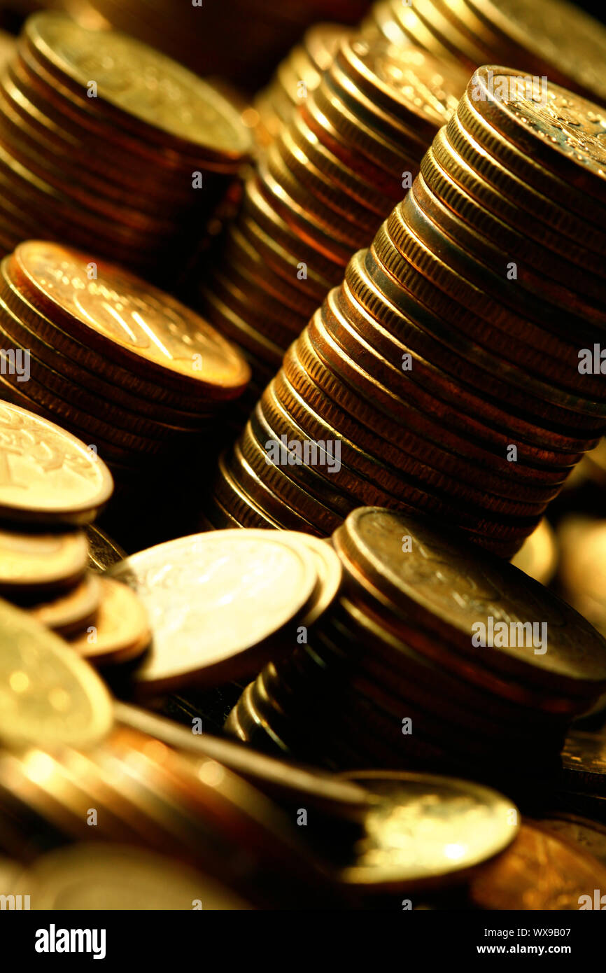 golden coins macro close up Stock Photo - Alamy