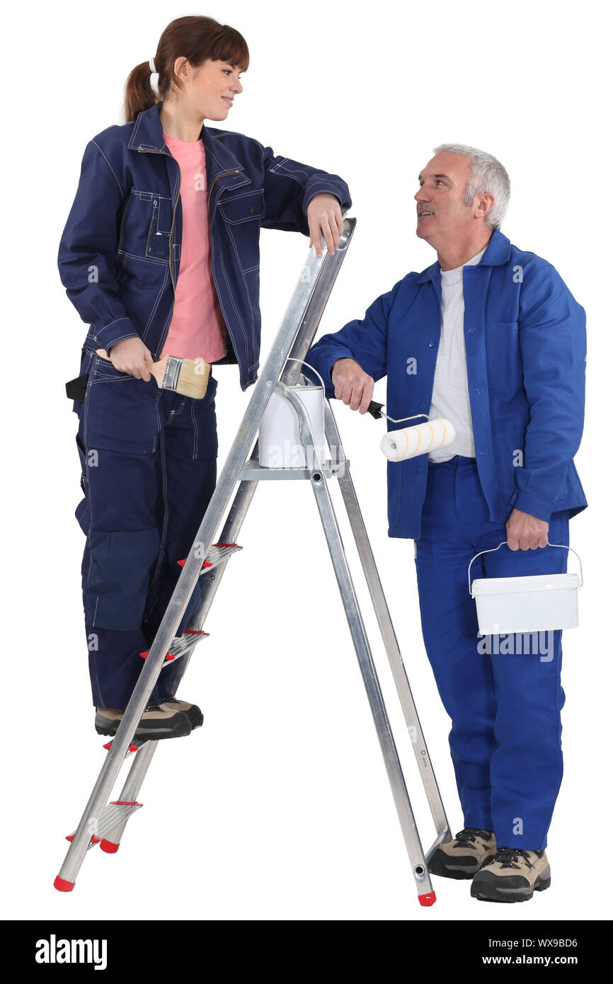 A painter and his apprentice. Stock Photo