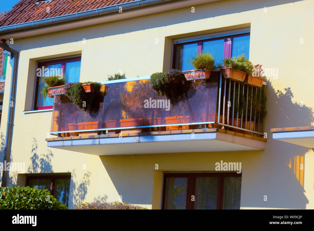 French converted balcony into flower beds Stock Photo
