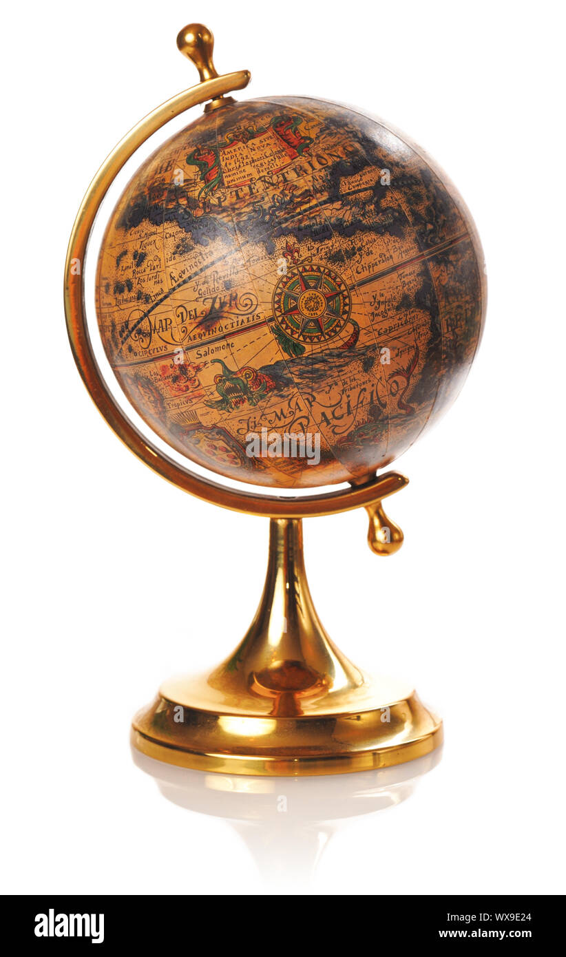 Old globe isolated on white background with soft reflection Stock Photo ...