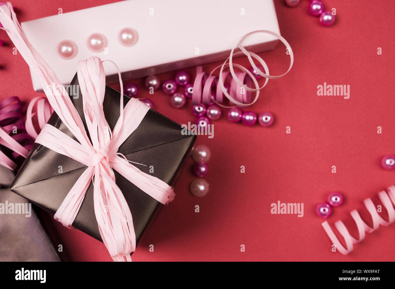 Set of gift boxes with bows Stock Photo